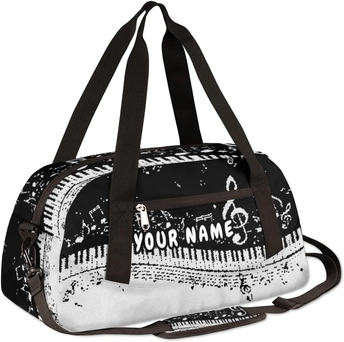 Musical Notes Piano Keys Personalized Kids Duffel Bag for Girls Boys, Piano Debris Custom Name Dance Bag Overnight Small Duffel Bag Carry On Weekend Travel Bag for School Practice Gymnastics Ballet