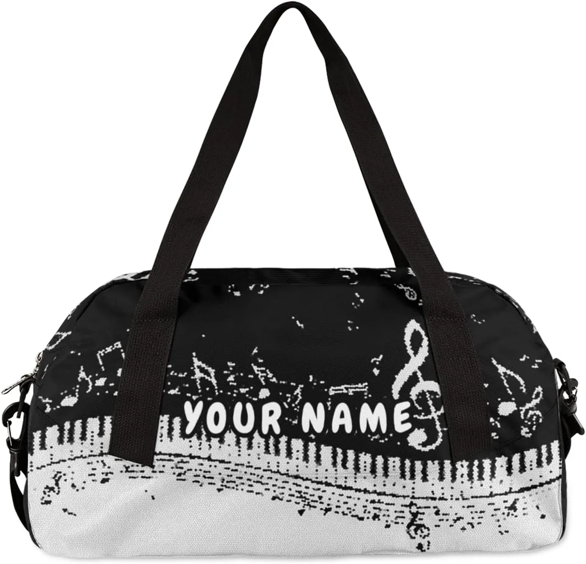Musical Notes Piano Keys Personalized Kids Duffel Bag for Girls Boys, Piano Debris Custom Name Dance Bag Overnight Small Duffel Bag Carry On Weekend Travel Bag for School Practice Gymnastics Ballet