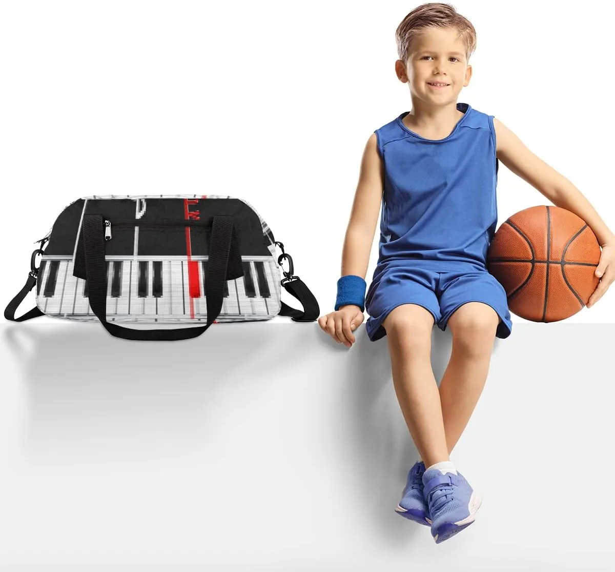 Musical Piano Theme Kids Duffel Bag for Girls Boys Teens, Piano Pixel Wind Dance Bag Overnight Small Duffel Bag Carry On Weekend Sports Gym Travel Bag for School Practice Gymnastics Ballet