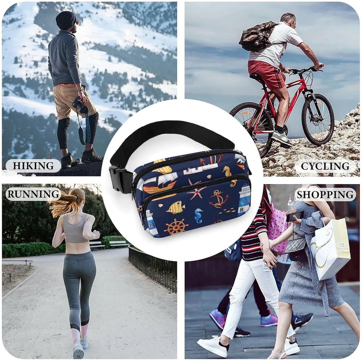 Nautical Large Capacity Portable All Print Waist Bag