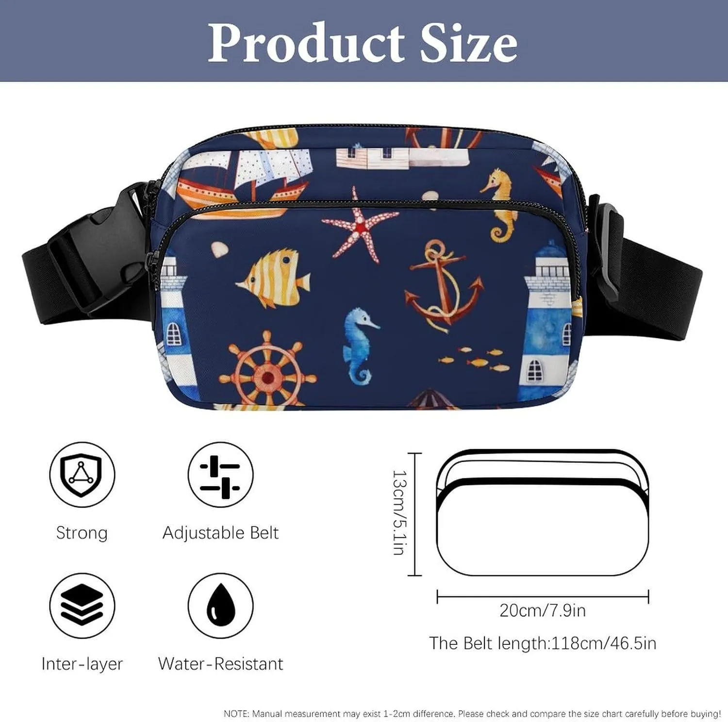 Nautical Large Capacity Portable All Print Waist Bag