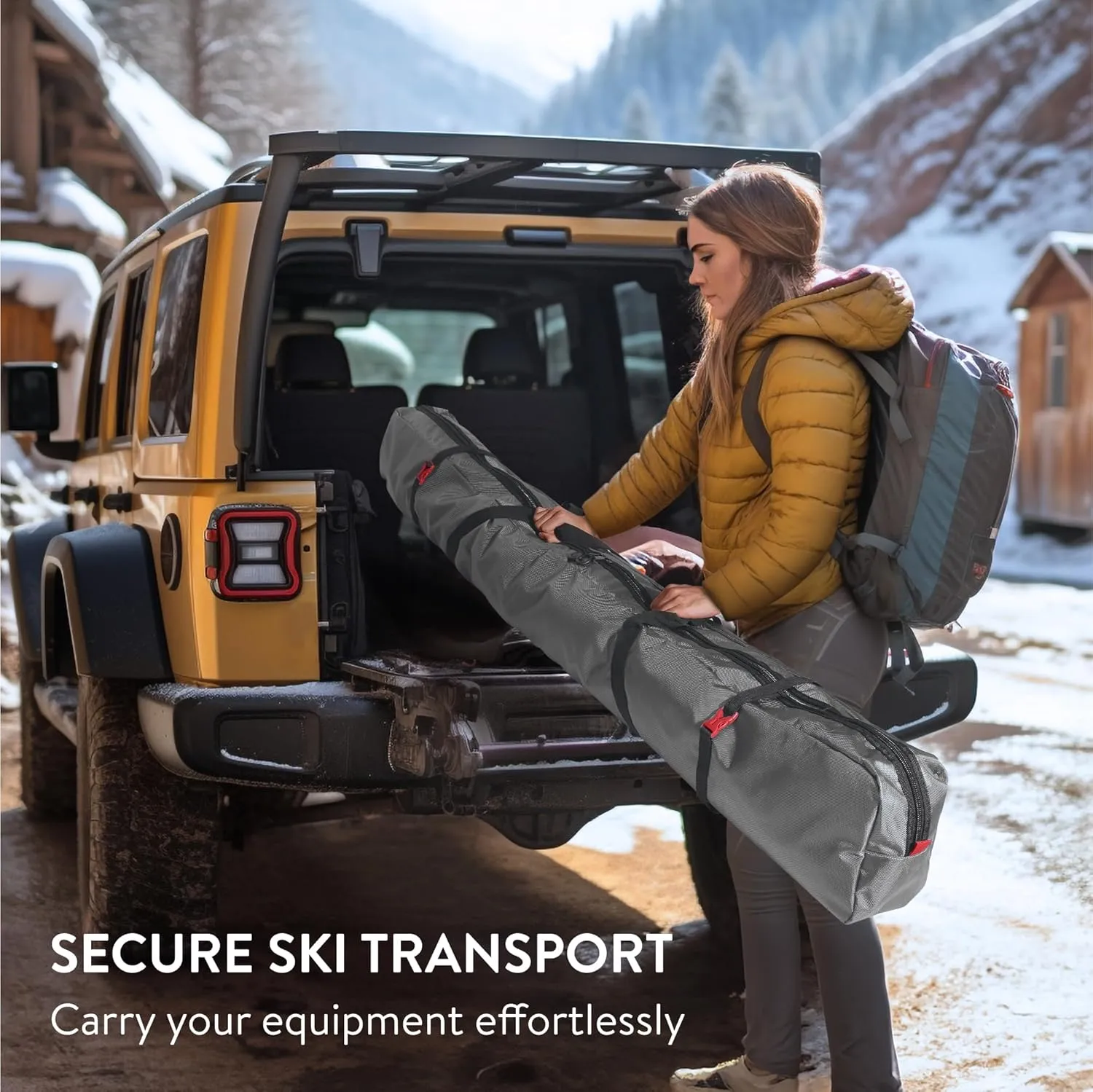 Navaris Ski Bag for Men and Women - Ski Bag for 1 Pair of Skis and Poles with Zipper, 2 Straps with Buckles and Carrying Handle - 2 Sizes