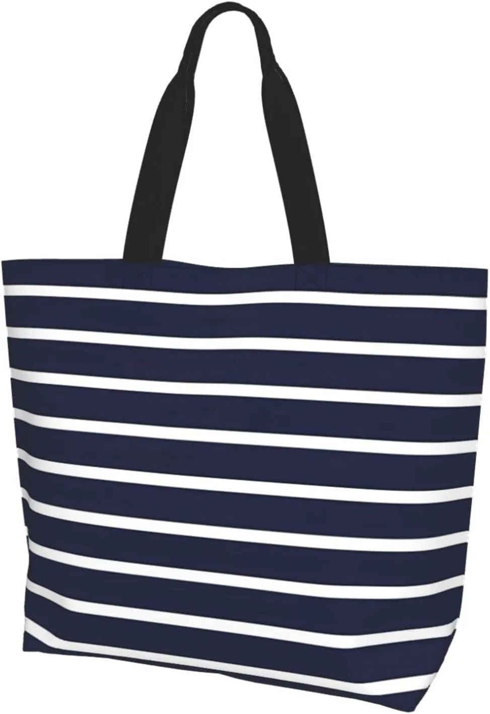 Navy Blue White Stripes horizontal Women's Tote Bag Large Capacity Single Shoulder Bags Handbag for Shopping Work