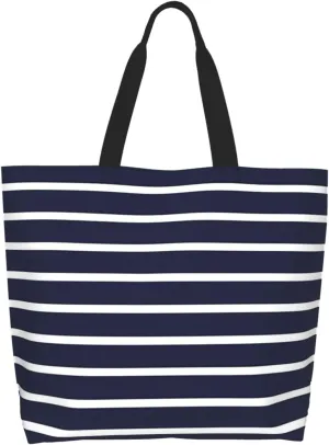 Navy Blue White Stripes horizontal Women's Tote Bag Large Capacity Single Shoulder Bags Handbag for Shopping Work
