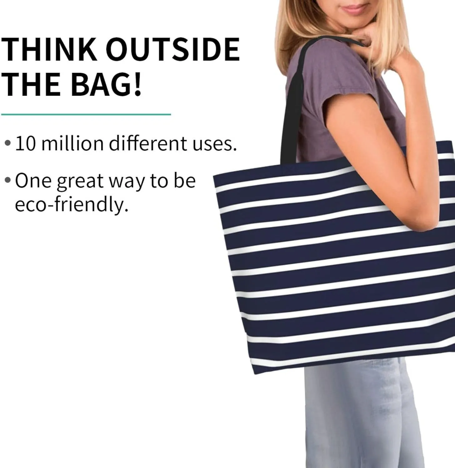 Navy Blue White Stripes horizontal Women's Tote Bag Large Capacity Single Shoulder Bags Handbag for Shopping Work