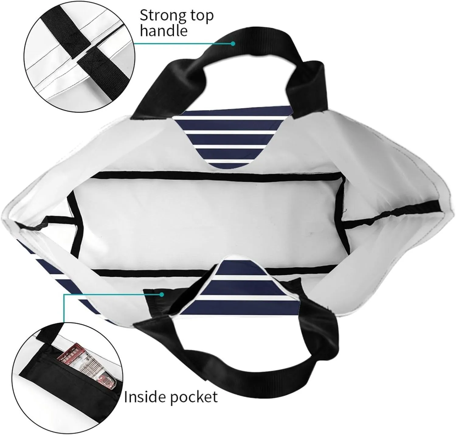 Navy Blue White Stripes horizontal Women's Tote Bag Large Capacity Single Shoulder Bags Handbag for Shopping Work