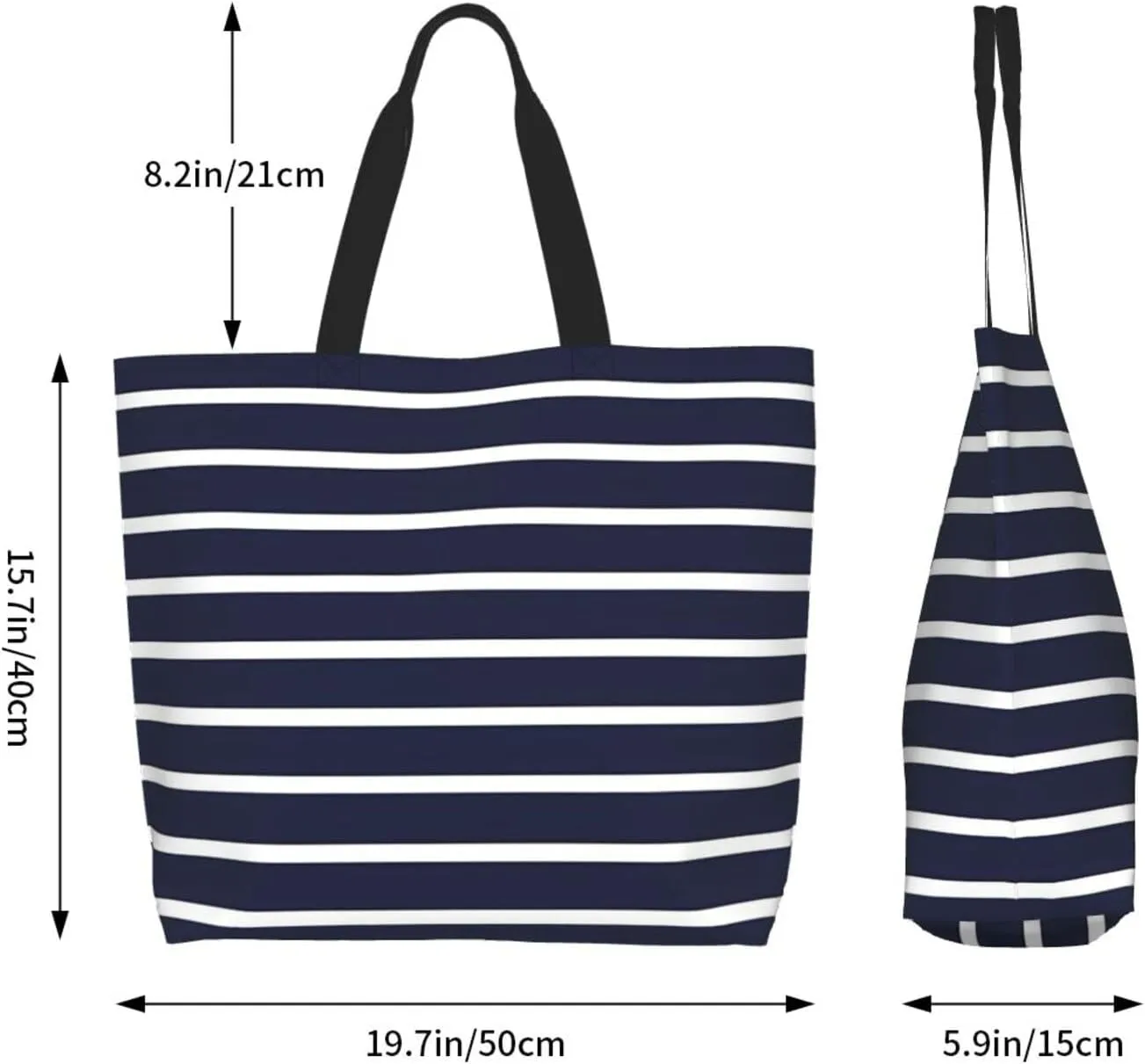 Navy Blue White Stripes horizontal Women's Tote Bag Large Capacity Single Shoulder Bags Handbag for Shopping Work
