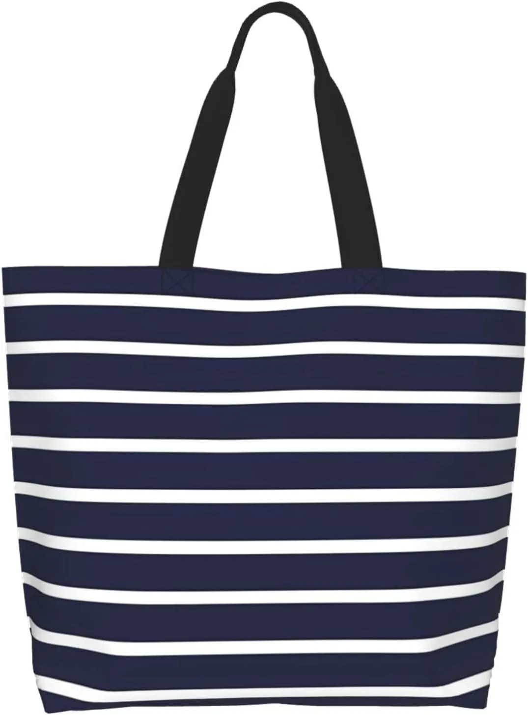 Navy Blue White Stripes horizontal Women's Tote Bag Large Capacity Single Shoulder Bags Handbag for Shopping Work