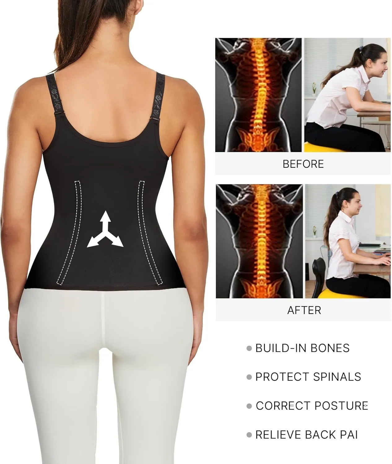 Nebility Waist Trainer for Women Corset Shapewear with Zipper Women's Waist Cincher Tank Top with Adjustable Straps