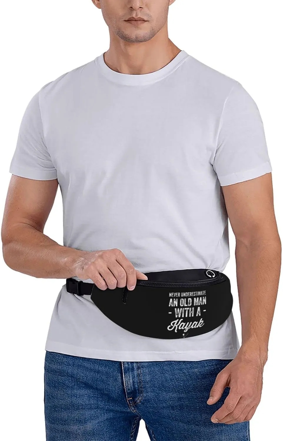 Never Underestimate An Old Man With A Kayak Adjustable Leisure Waistpack Outdoor Sports Running Waistpack Travel Phone Bag