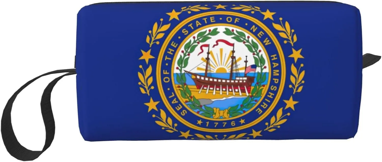 New Hampshire state flag print Multi-Purpose Cosmetic Bag with Zipper Canvas Makeup Bag, Travel Toiletry Pouch, Pencil Bag