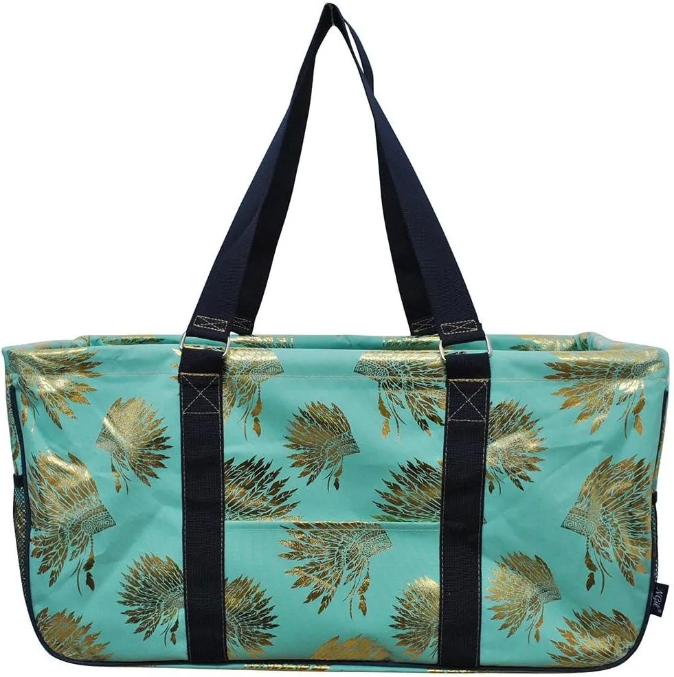 NGIL All Purpose Open Top 23" Classic Extra Large Utility Tote Bag Spring 2018 Collection (Gold Headdress Mint)