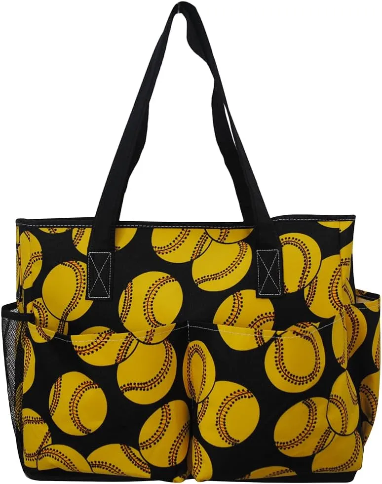 NGIL Large Utility Water Resistant Caddy Teacher Tote Bag with 7 Exterior Pockets, Top Zipper Closure Nurse bag for Work