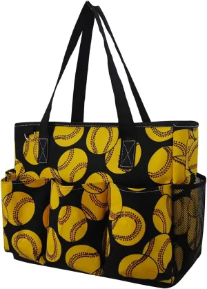 NGIL Large Utility Water Resistant Caddy Teacher Tote Bag with 7 Exterior Pockets, Top Zipper Closure Nurse bag for Work