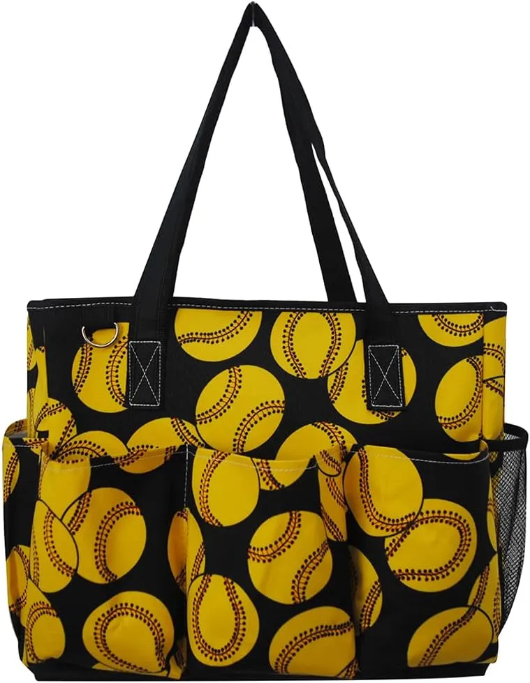 NGIL Large Utility Water Resistant Caddy Teacher Tote Bag with 7 Exterior Pockets, Top Zipper Closure Nurse bag for Work