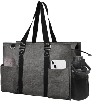 NGIL Utility Water Resistant Tote Bag, Top Zipper Closure, Perfect Gifts for Working Women, Nurses, Gym bag (Crosshatch-Gray)