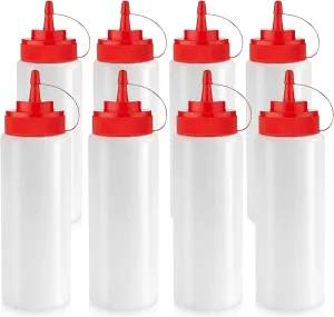 Norcalway Condiment Squeeze Bottles for Liquids - 8 OZ 8 Pack Squeeze Bottle | BPA Free Plastic Condiment Bottles for Syrup, Ketchup, Sauces, Dressing, Oil, Honey | Squirt Bottles for Liquids