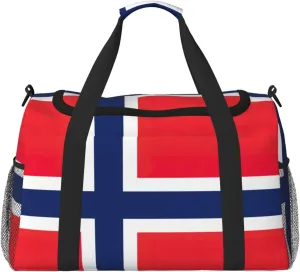 Norwegian flag print Travel Duffle Bag Gym Bag for Women,Puffer Tote Bag,Weekender Overnight Bag Organizer