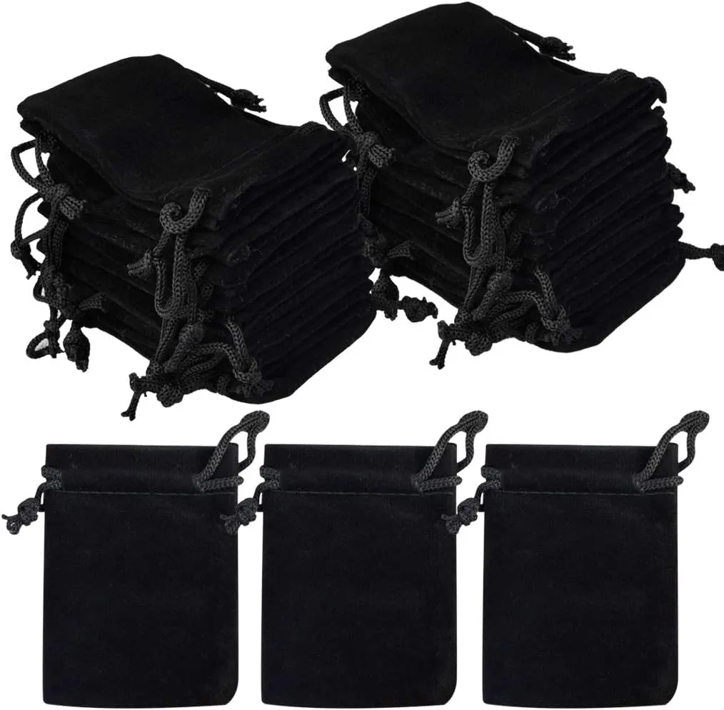 Nydotd 100pcs 2 X 2.8 inch Black Velvet Cloth Jewelry Pouches Velvet Drawstring Bags Christmas Candy Gift Bag Pouch for Wedding Favors Gifts, Event Supplies Party Favors