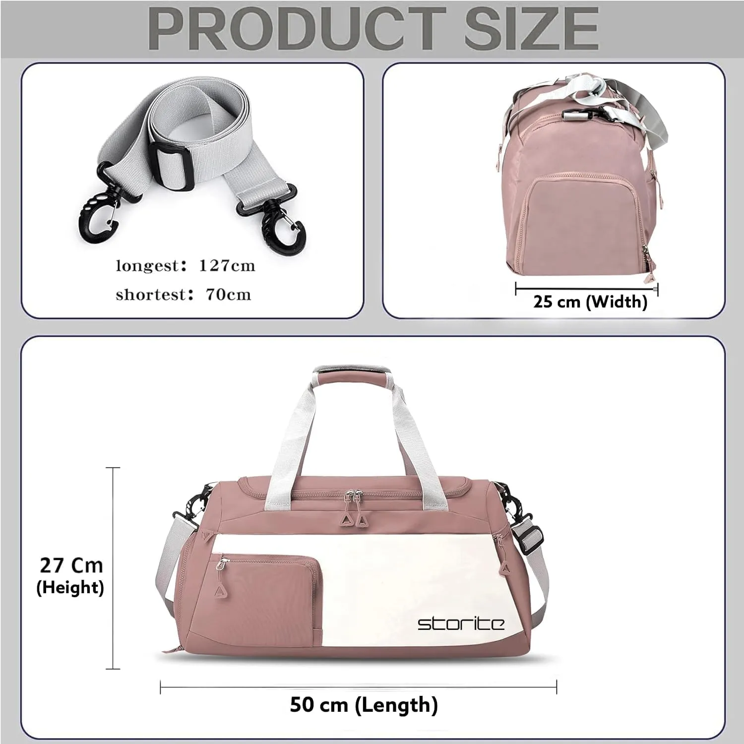 Nylon 48.5 cms Travel Duffle Bag for Women Muti- Pocket Sports Shoulder Duffel Bag with Wet Pocket & Shoe Compartment Weekender Overnight Travel Luggage Garment Bag, Deep Pink, Style -2