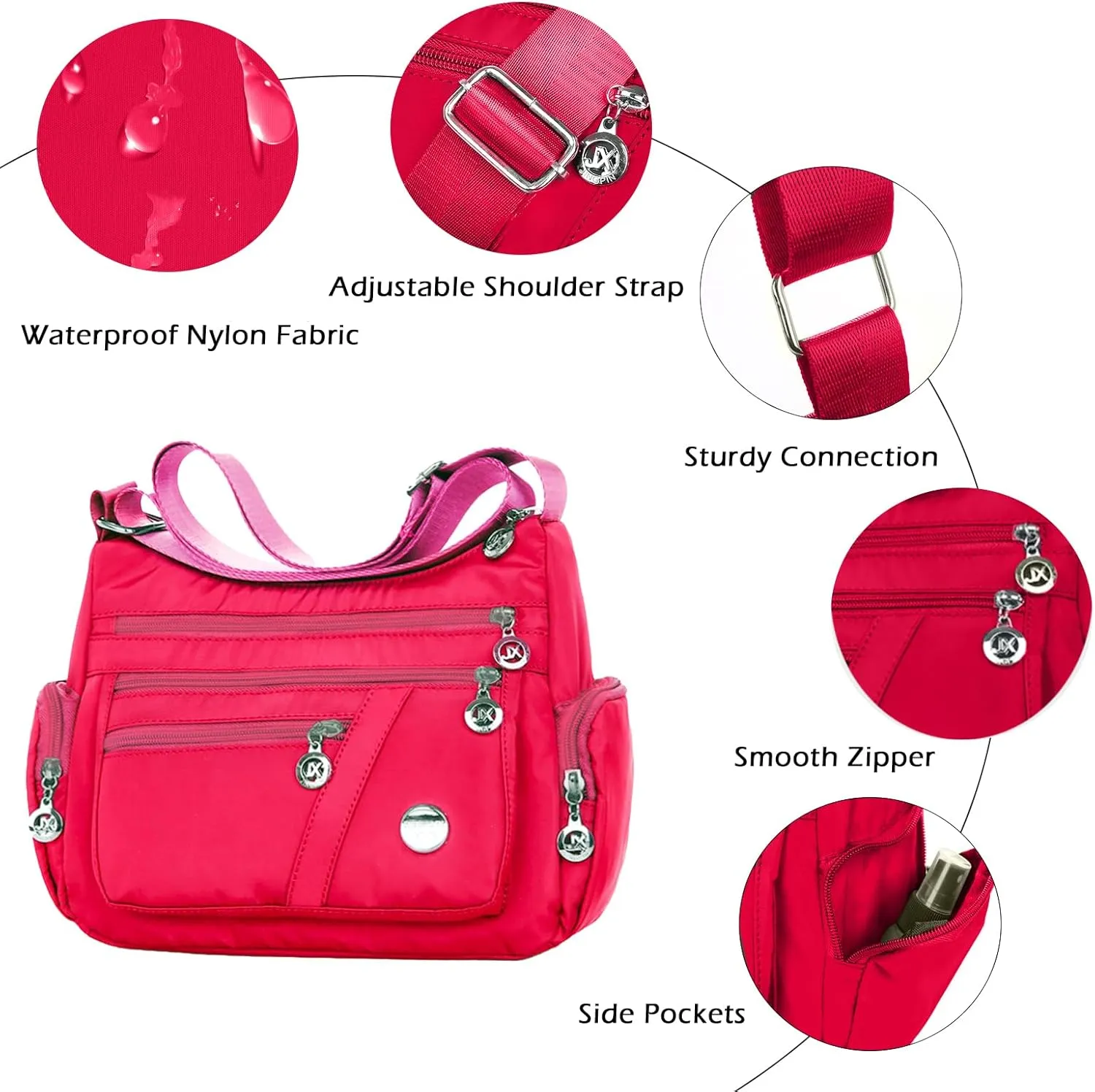 Nylon Crossbody Bags for Women Waterproof Shoulder Bag Ladies Multi Pocket Tote Handbag Travel Messenger Bag
