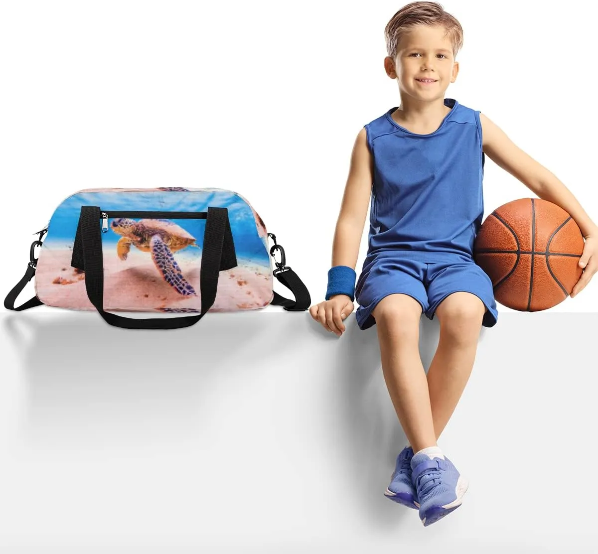 Ocean Animal Sea Turtles Kids Duffel Bag for Girls Boys Teens, Sea Tutles Pixel Wind Dance Bag Overnight Small Duffel Bag Carry On Weekend Sports Gym Travel Bag for School Practice Gymnastics Ballet