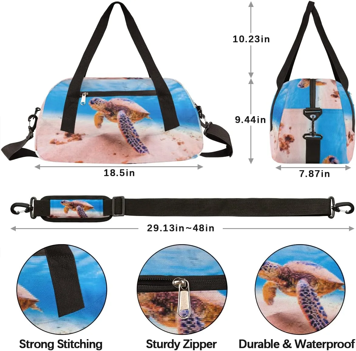 Ocean Animal Sea Turtles Kids Duffel Bag for Girls Boys Teens, Sea Tutles Pixel Wind Dance Bag Overnight Small Duffel Bag Carry On Weekend Sports Gym Travel Bag for School Practice Gymnastics Ballet