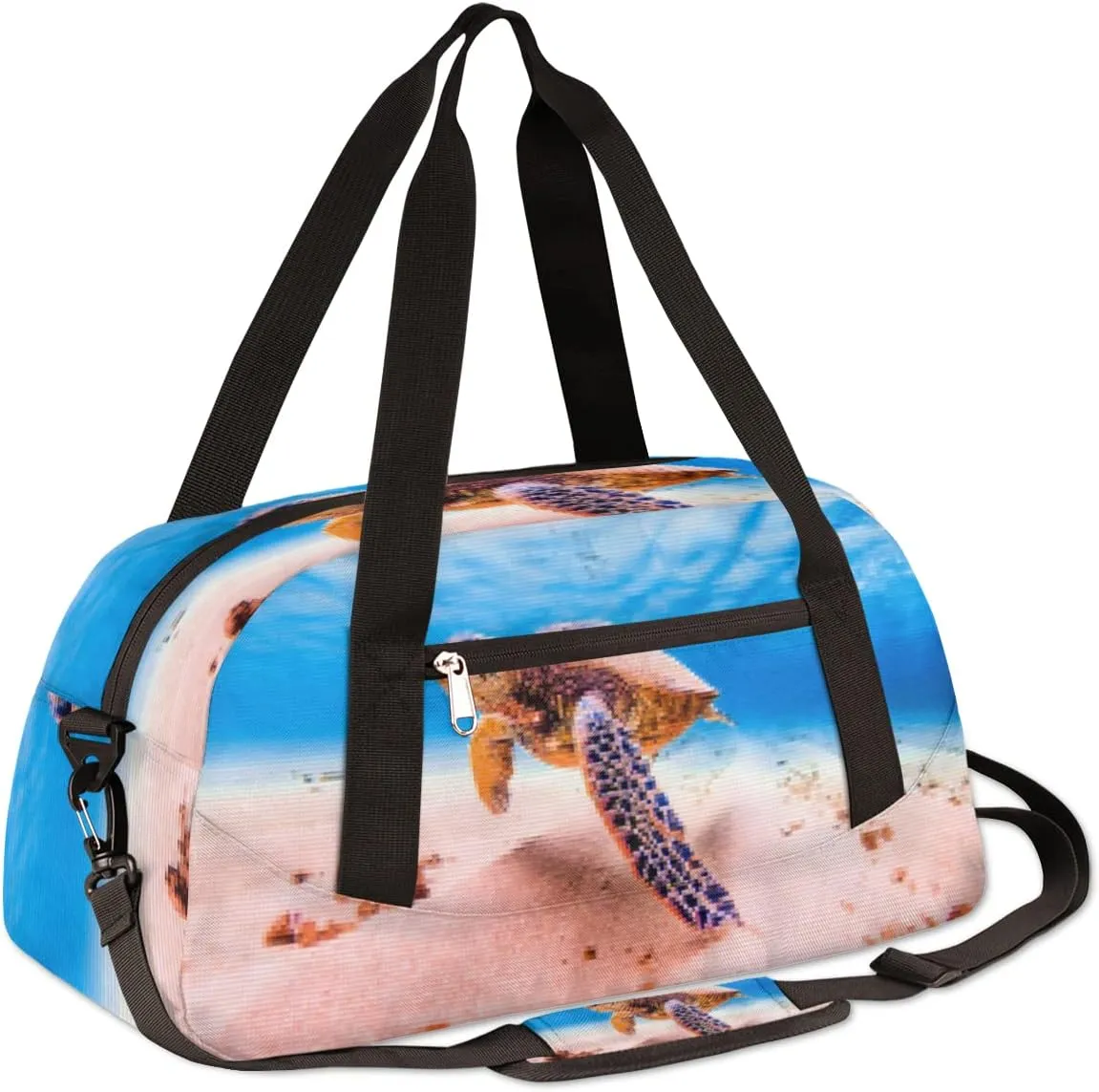 Ocean Animal Sea Turtles Kids Duffel Bag for Girls Boys Teens, Sea Tutles Pixel Wind Dance Bag Overnight Small Duffel Bag Carry On Weekend Sports Gym Travel Bag for School Practice Gymnastics Ballet