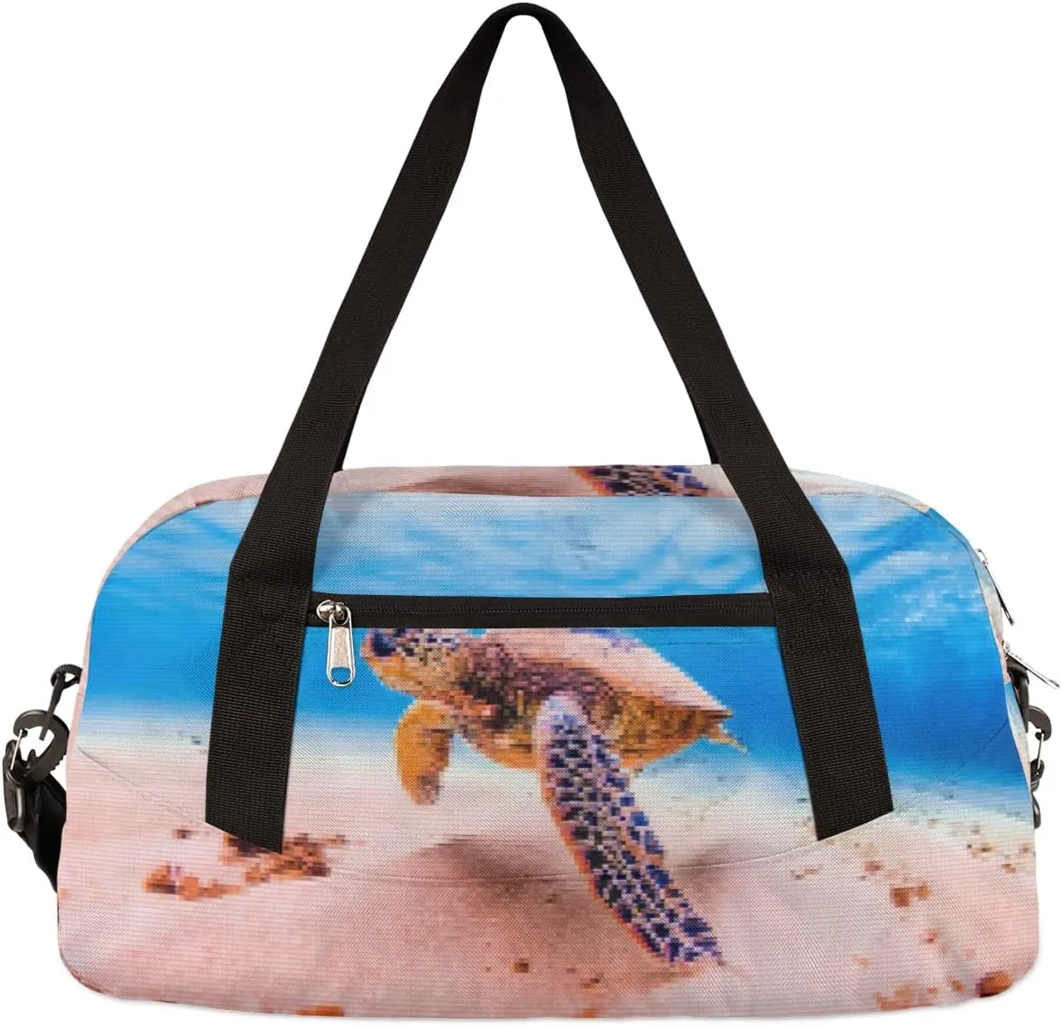 Ocean Animal Sea Turtles Kids Duffel Bag for Girls Boys Teens, Sea Tutles Pixel Wind Dance Bag Overnight Small Duffel Bag Carry On Weekend Sports Gym Travel Bag for School Practice Gymnastics Ballet
