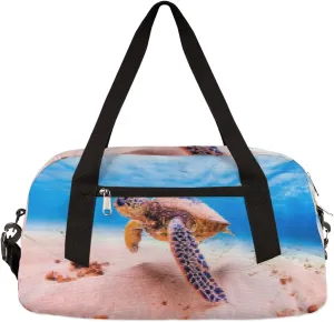Ocean Animal Sea Turtles Kids Duffel Bag for Girls Boys Teens, Sea Tutles Pixel Wind Dance Bag Overnight Small Duffel Bag Carry On Weekend Sports Gym Travel Bag for School Practice Gymnastics Ballet