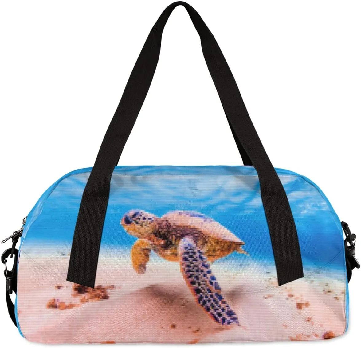 Ocean Animal Sea Turtles Kids Duffel Bag for Girls Boys Teens, Sea Tutles Pixel Wind Dance Bag Overnight Small Duffel Bag Carry On Weekend Sports Gym Travel Bag for School Practice Gymnastics Ballet