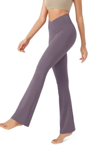 ODODOS Women's Cross Waist Bootcut Yoga Pants with Inner Pocket, Non See Through Bootleg Gym Workout Pants