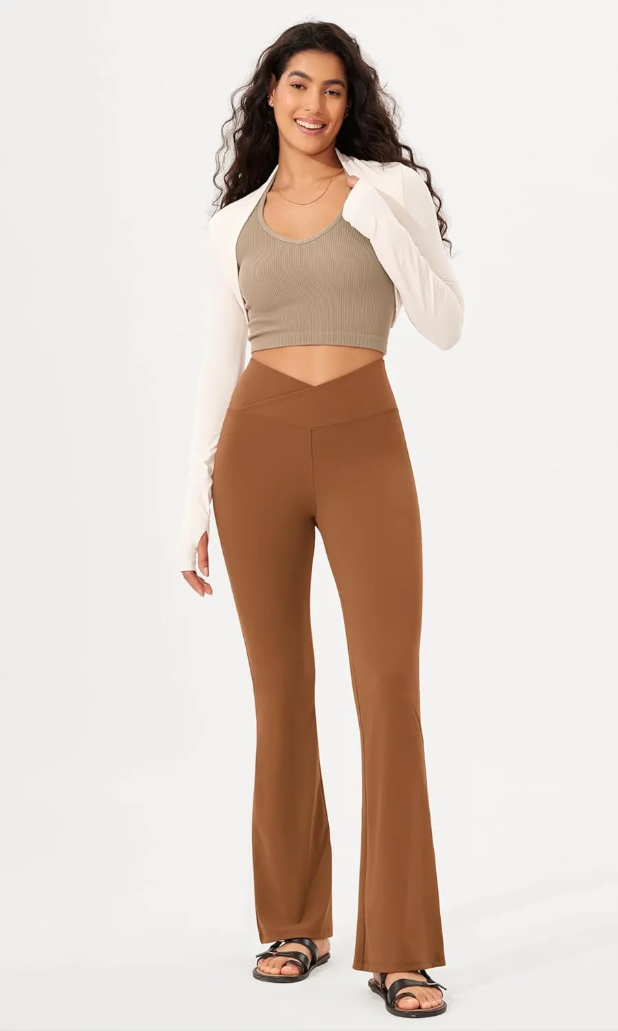 ODODOS Women's Cross Waist Bootcut Yoga Pants with Inner Pocket, Non See Through Bootleg Gym Workout Pants