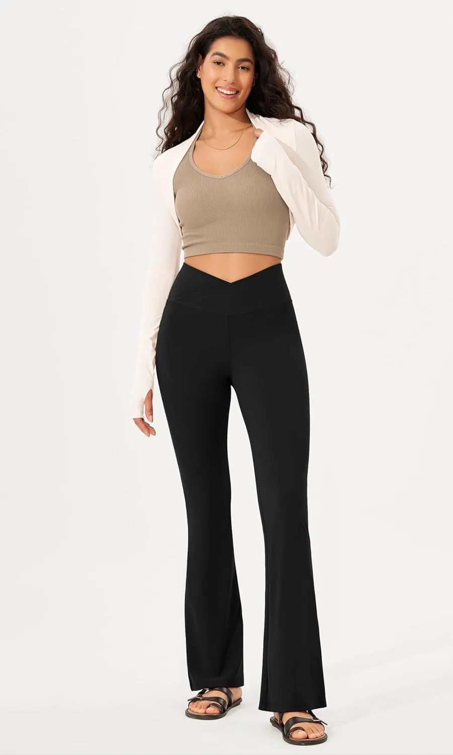 ODODOS Women's Cross Waist Bootcut Yoga Pants with Inner Pocket, Non See Through Bootleg Gym Workout Pants