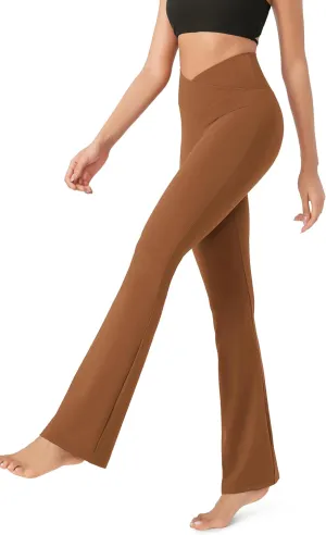 ODODOS Women's Cross Waist Bootcut Yoga Pants with Inner Pocket, Non See Through Bootleg Gym Workout Pants