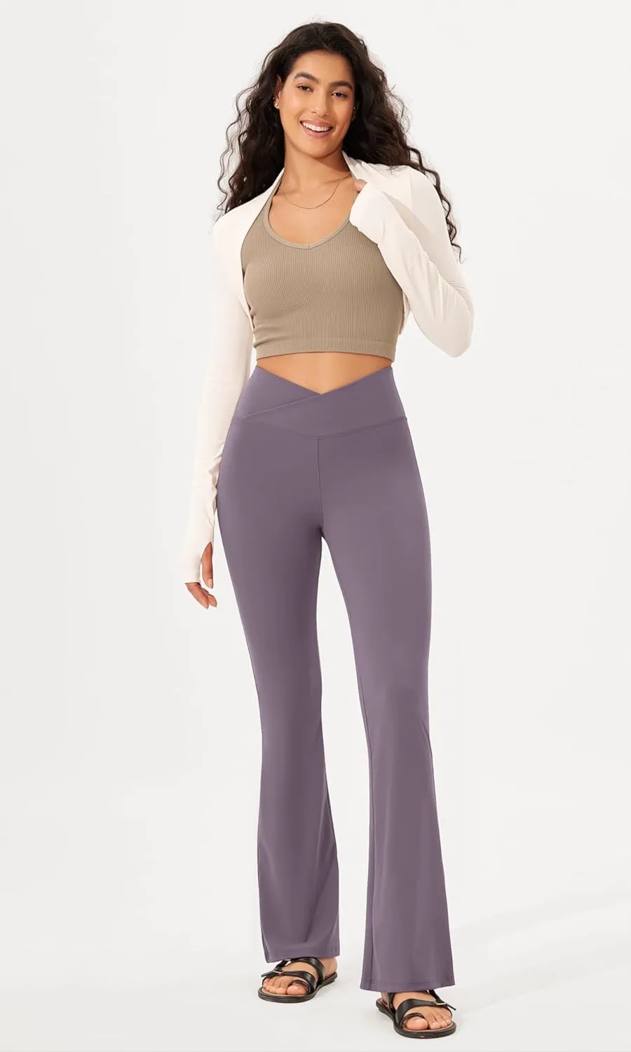 ODODOS Women's Cross Waist Bootcut Yoga Pants with Inner Pocket, Non See Through Bootleg Gym Workout Pants