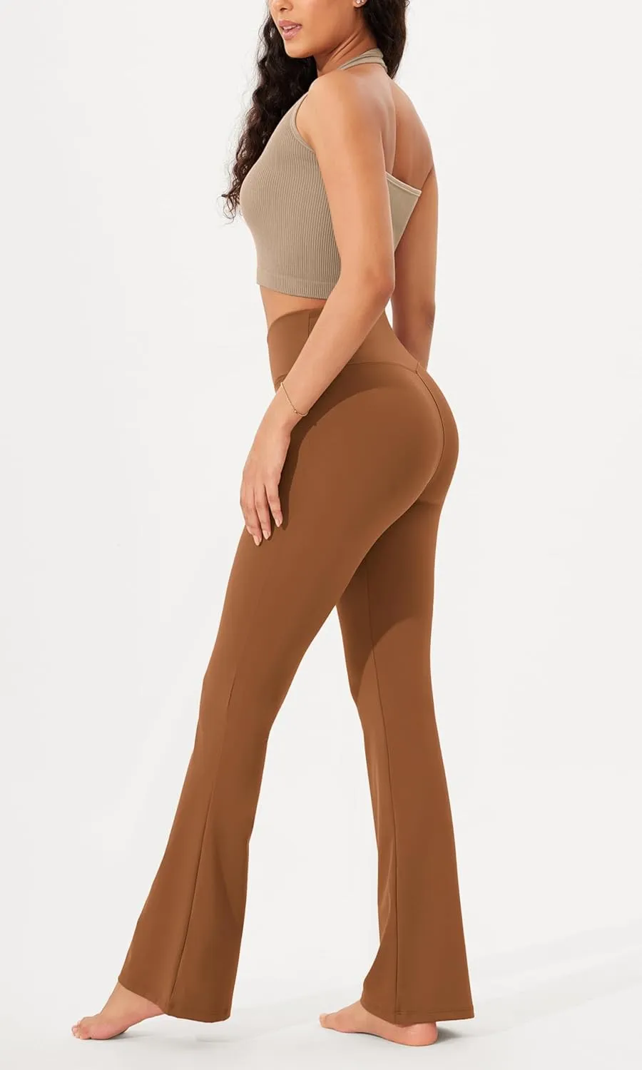 ODODOS Women's Cross Waist Bootcut Yoga Pants with Inner Pocket, Non See Through Bootleg Gym Workout Pants