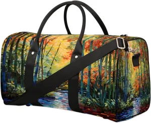 Oil Painting Bamboos Forest Travel Duffel Bag for Women Men Foldable Sport Gym Tote Bag Lightweight Waterproof Weekender Overnight Bag for Weekend Holiday Gym Swim Yoga