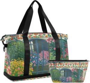 Oil Painting Summer Color Mysterious Garden Large Travel Duffel Luggage Overnight Carry On Tote and Luggage with Adjustable Strap for Sports Large Capacity