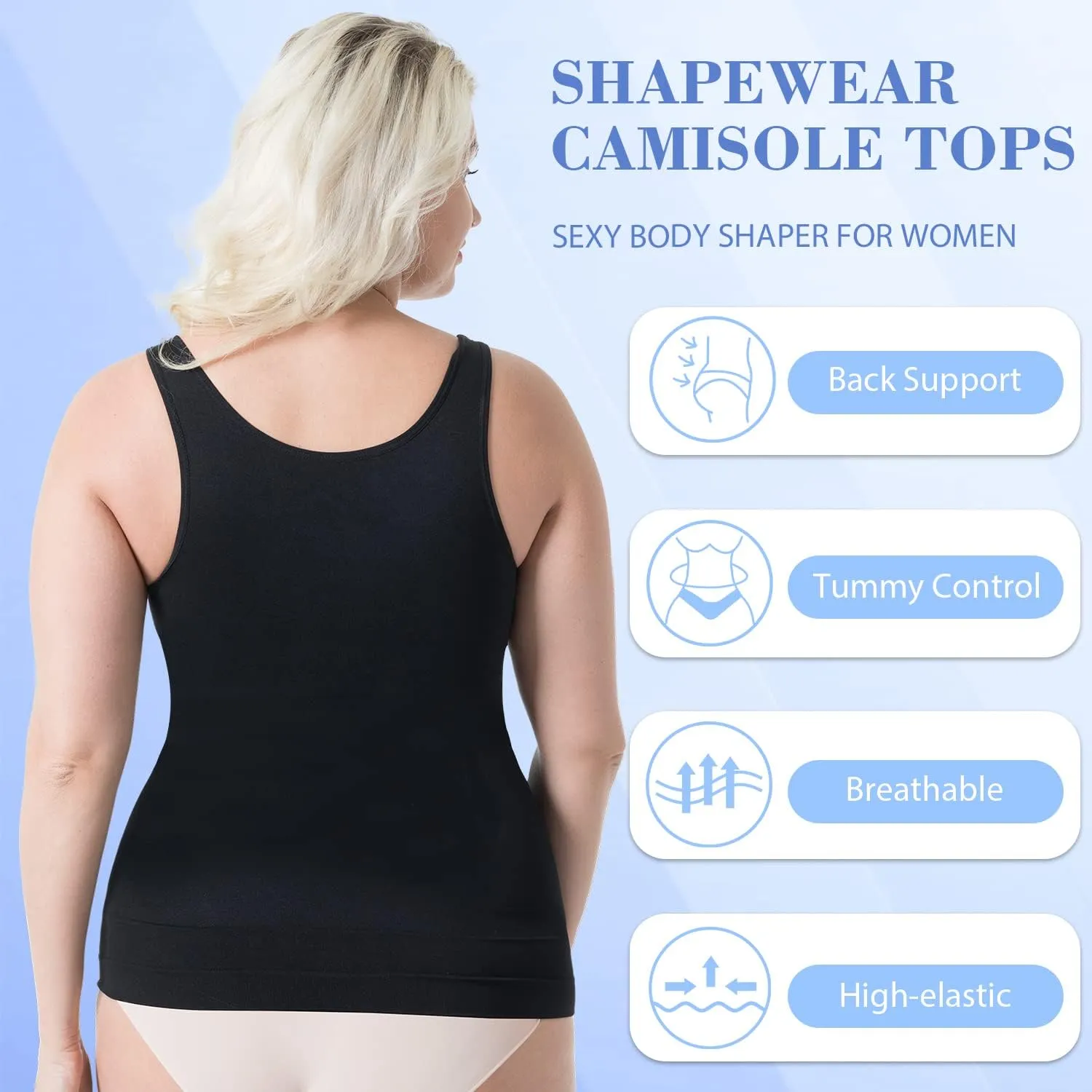 OLCHEE Women's 3PACK Shapewear Tank Tops Tummy Control - Seamless Slimming Body Shaper Top Regular and Plus Size