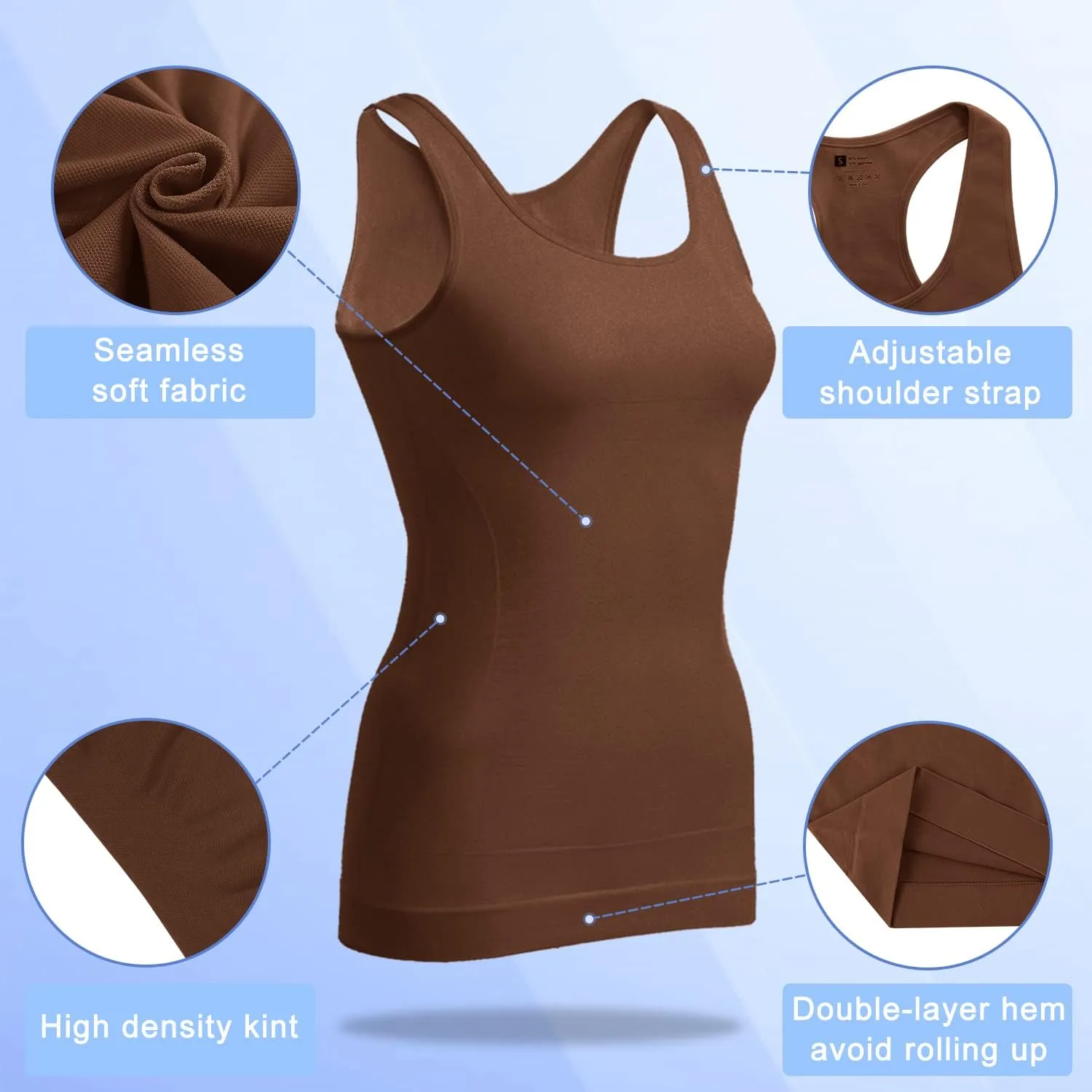 OLCHEE Women's 3PACK Shapewear Tank Tops Tummy Control - Seamless Slimming Body Shaper Top Regular and Plus Size