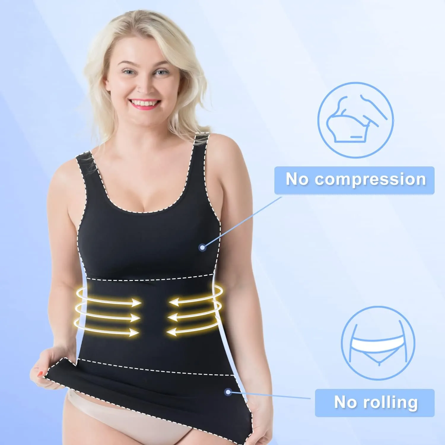 OLCHEE Women's 3PACK Shapewear Tank Tops Tummy Control - Seamless Slimming Body Shaper Top Regular and Plus Size