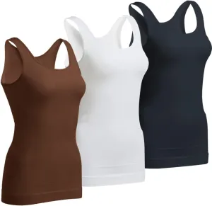 OLCHEE Women's 3PACK Shapewear Tank Tops Tummy Control - Seamless Slimming Body Shaper Top Regular and Plus Size