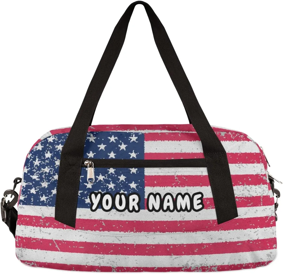Old America Flag Personalized Kids Duffel Bag for Girls Boys, Flag Debris Custom Name Dance Bag Overnight Small Duffel Bag Carry On Weekend Sports Travel Bag for School Practice Gymnastics Ballet