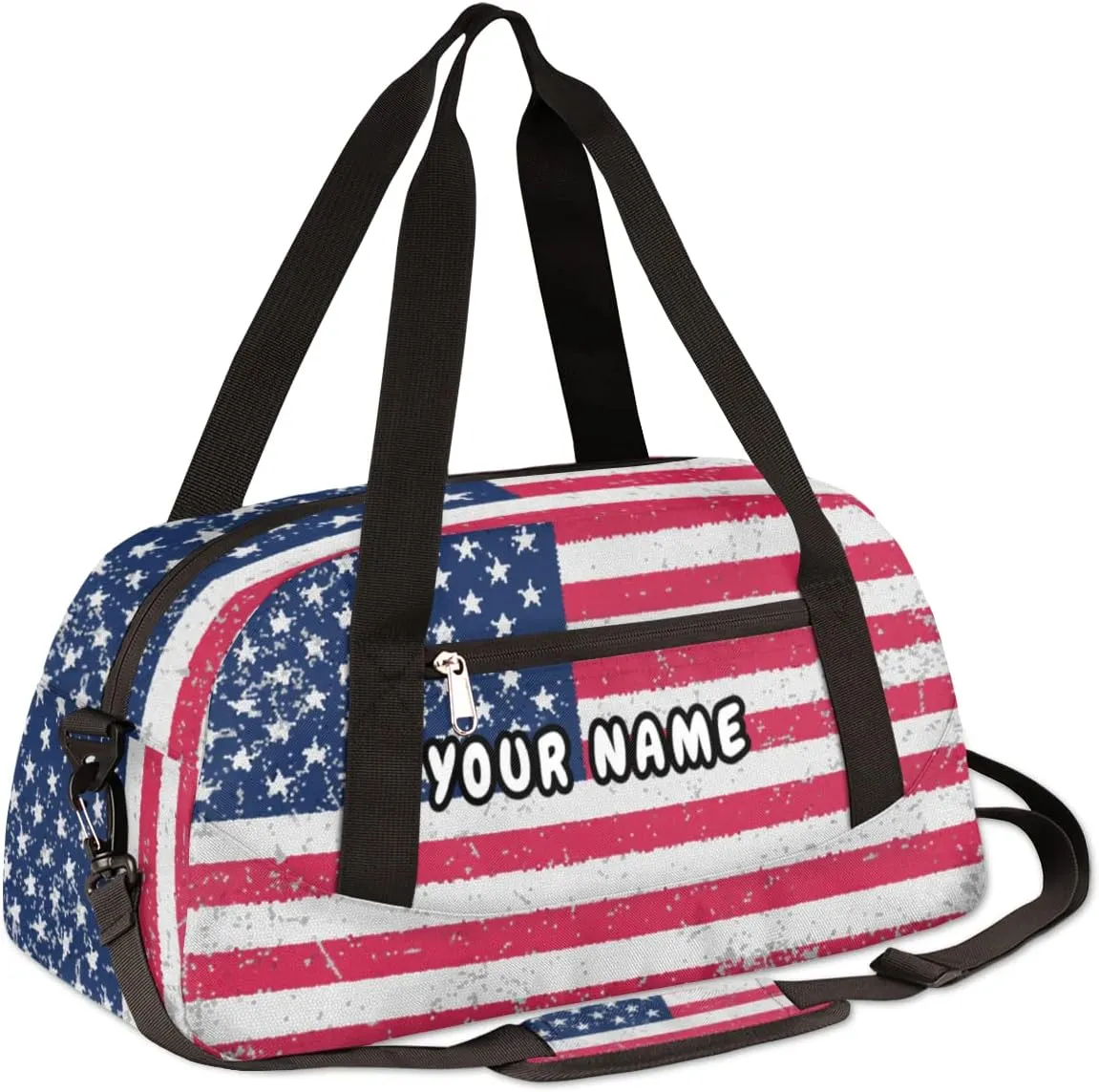 Old America Flag Personalized Kids Duffel Bag for Girls Boys, Flag Debris Custom Name Dance Bag Overnight Small Duffel Bag Carry On Weekend Sports Travel Bag for School Practice Gymnastics Ballet