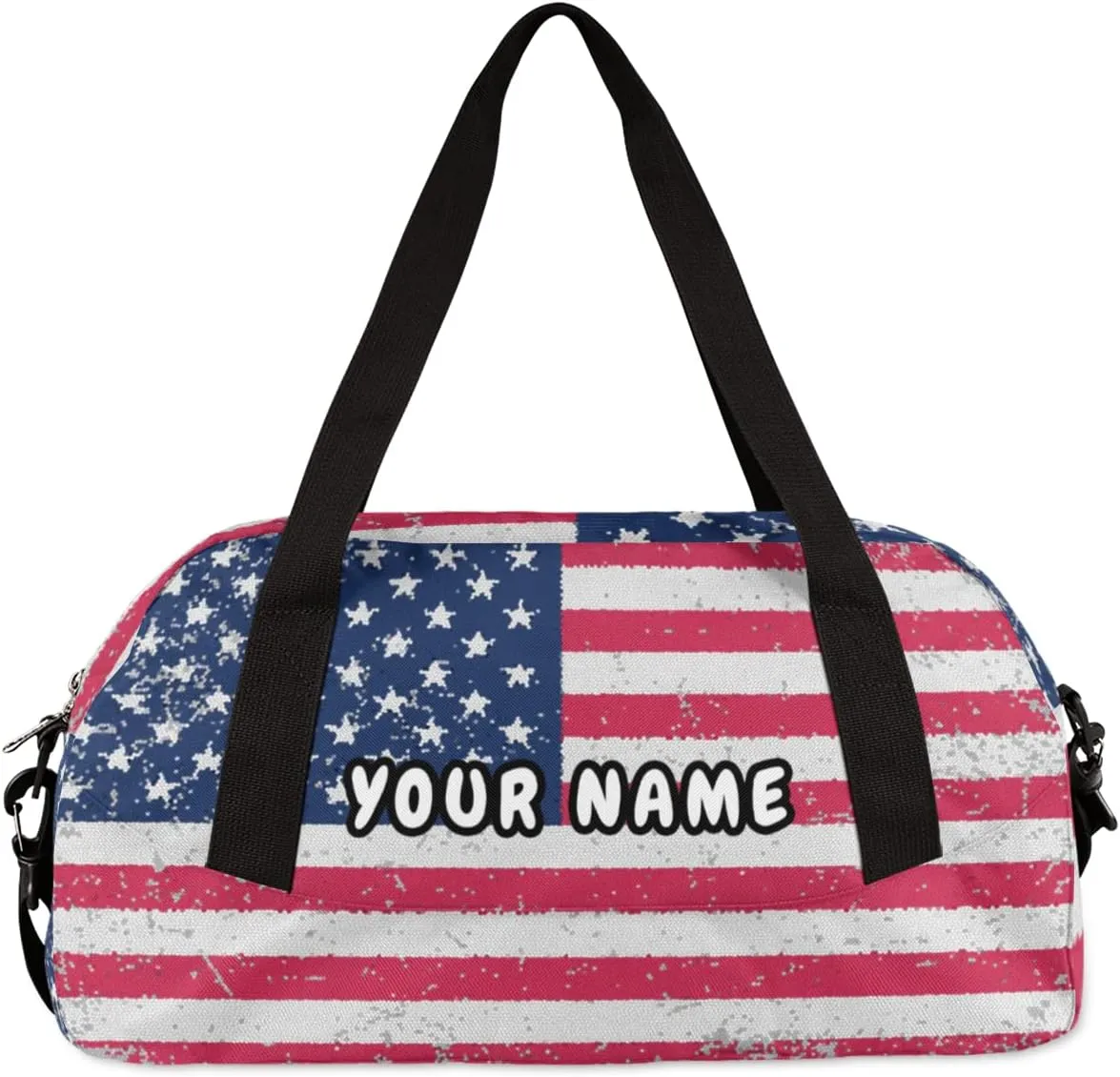 Old America Flag Personalized Kids Duffel Bag for Girls Boys, Flag Debris Custom Name Dance Bag Overnight Small Duffel Bag Carry On Weekend Sports Travel Bag for School Practice Gymnastics Ballet