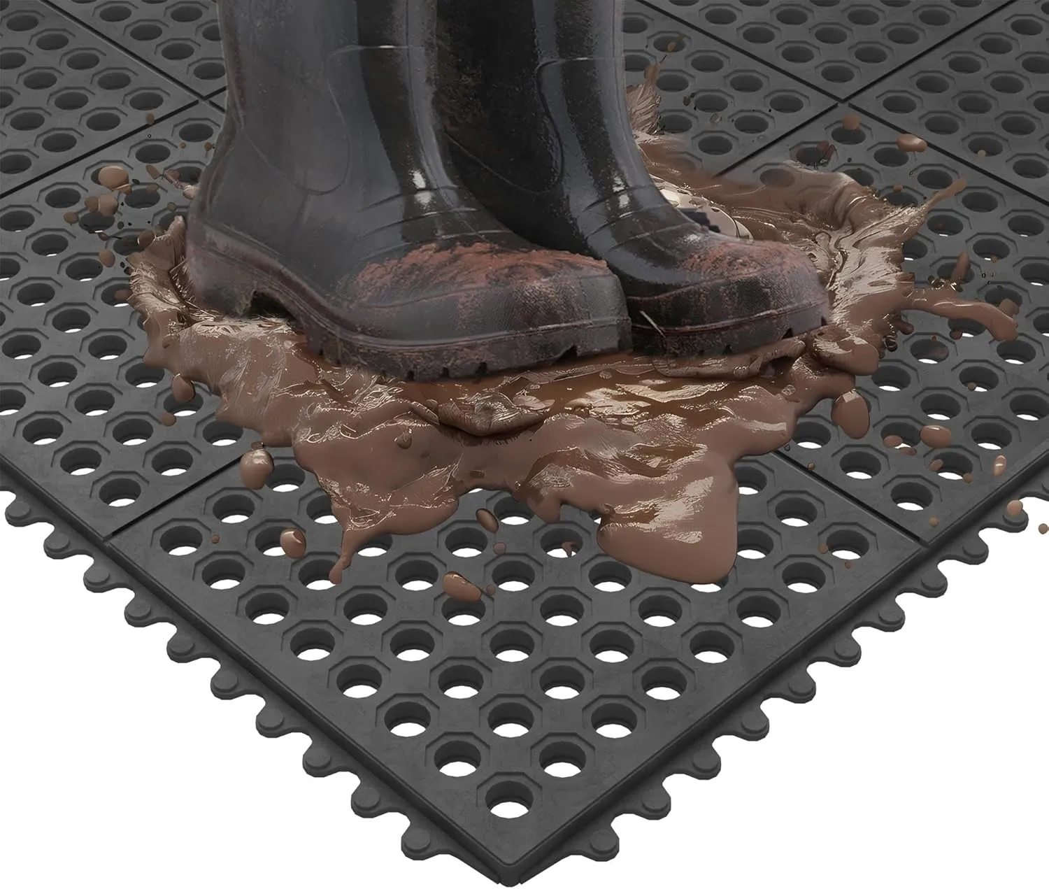 Ottomanson 36" x 36" Heavy Duty Rubber Kitchen Mat, Anti-Fatigue Commercial Floor Mat with Drainage Holes, Non-Slip Water-Resistant Comfort Mat for Restaurant, Bar, Garage, Entryway Indoor/Outdoor Use
