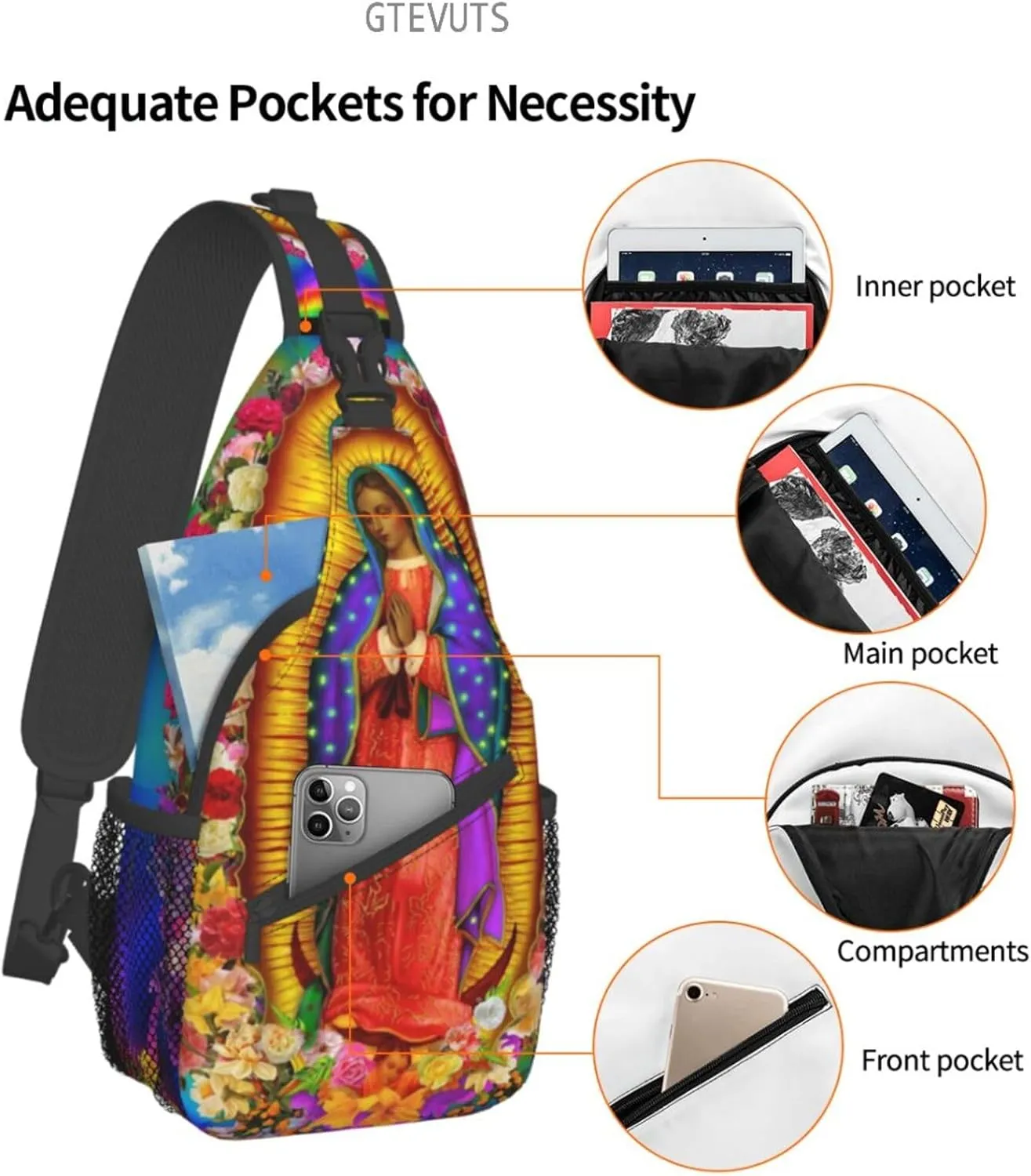 Our Lady Of Guadalupe Sling Backpack Chest Bag Crossbody Shoulder Bag Gym Cycling Travel Hiking Daypack For Men Women