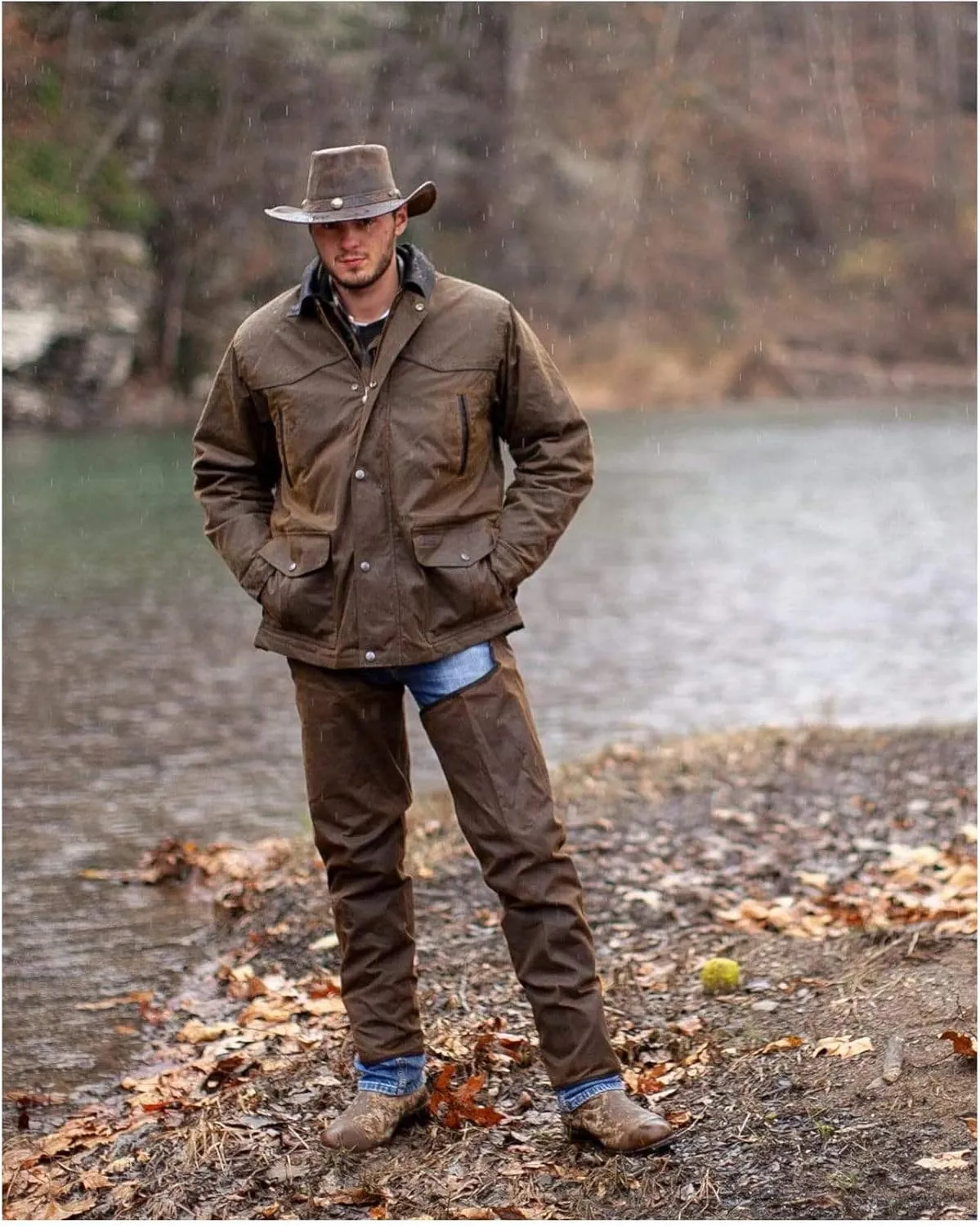 Outback Trading Unisex 2099 Waterproof Breathable Full Length Zip Cotton Oilskin Western Chaps
