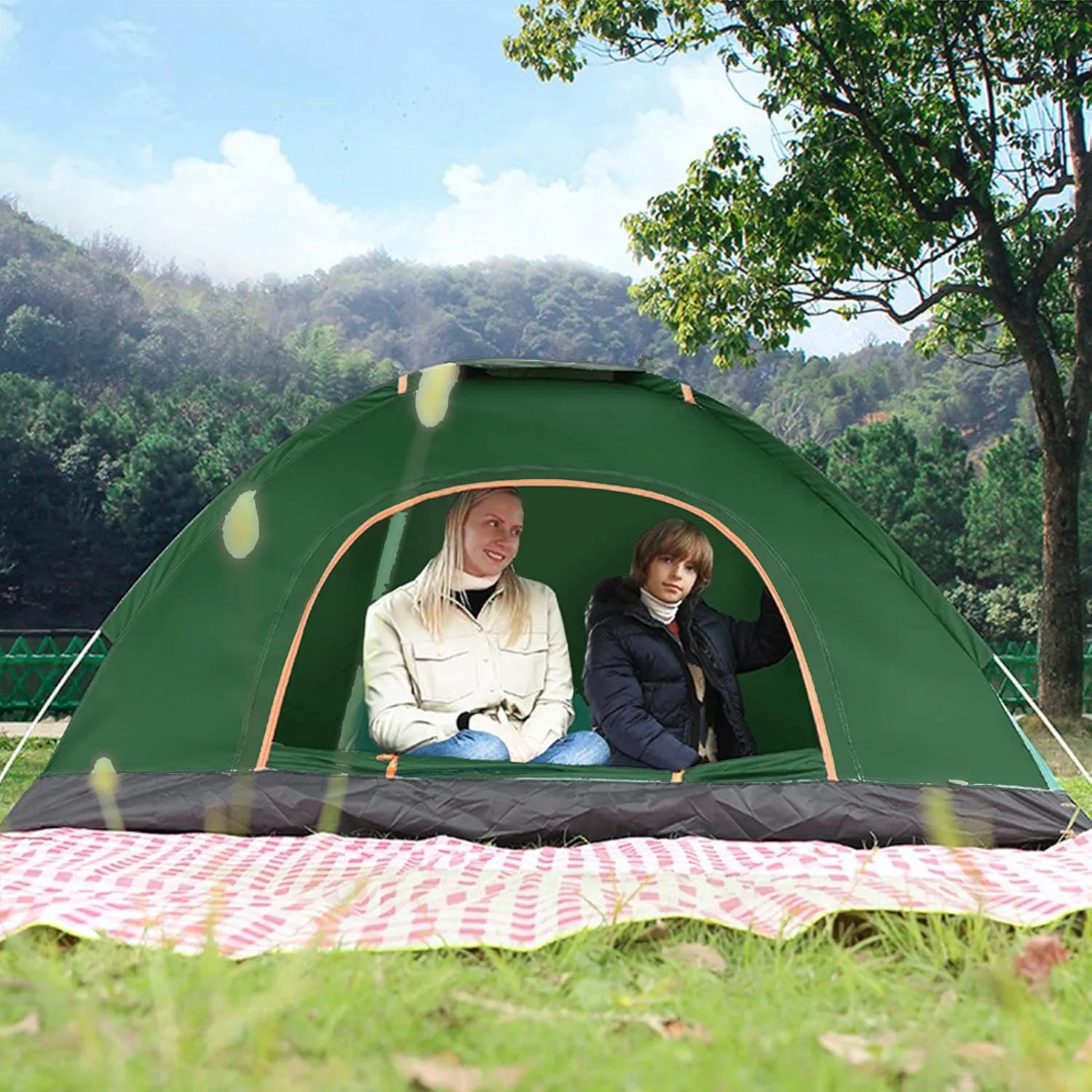 Outdoor Pop up Tent,Family Tent Portable Camping Supplies - Waterproof Windproof Sun Shelter Easy Setup with Carry Bag, 2 Person Cabin for Fishing Hiking Travel Accessories